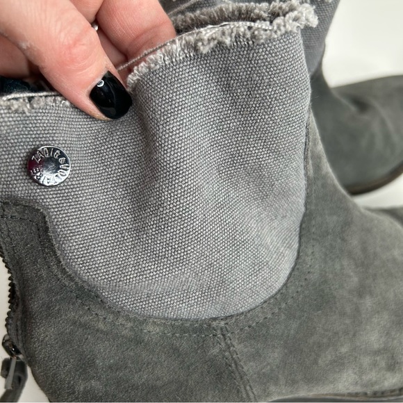 Zadig & Voltaire Teddy Ankle Booties Genuine Suede Canvas Raw Hem Zip Back Grey - Picture 14 of 16